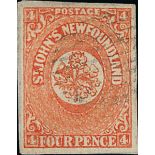 Newfoundland 1860 Issue 4d. orange-vermilion with good to large margins,