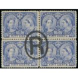 Canada Later Queen Victoria 1897 Jubilee Issue 50c. pale ultramarine block of four neatly cance...