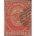 Newfoundland 1857-64 Issue 2d. scarlet-vermilion with small margins in places or outer framelin...