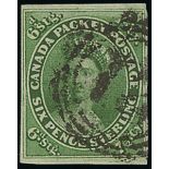 Canada The Pence Issues 1852-57 Handmade Paper Issue Medium wove paper, 7½d. yellow-green with...