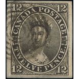 Canada The Pence Issues 1851 Laid paper 12d. black, a spectacular used example in an intense de...