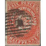 Newfoundland 1857-64 Issue 6½d. scarlet-vermilion with clear to large margins,