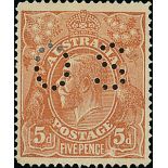 Australian Commonwealth King George V Heads Official Stamps 1914-21 single watermark, 5d. brown...
