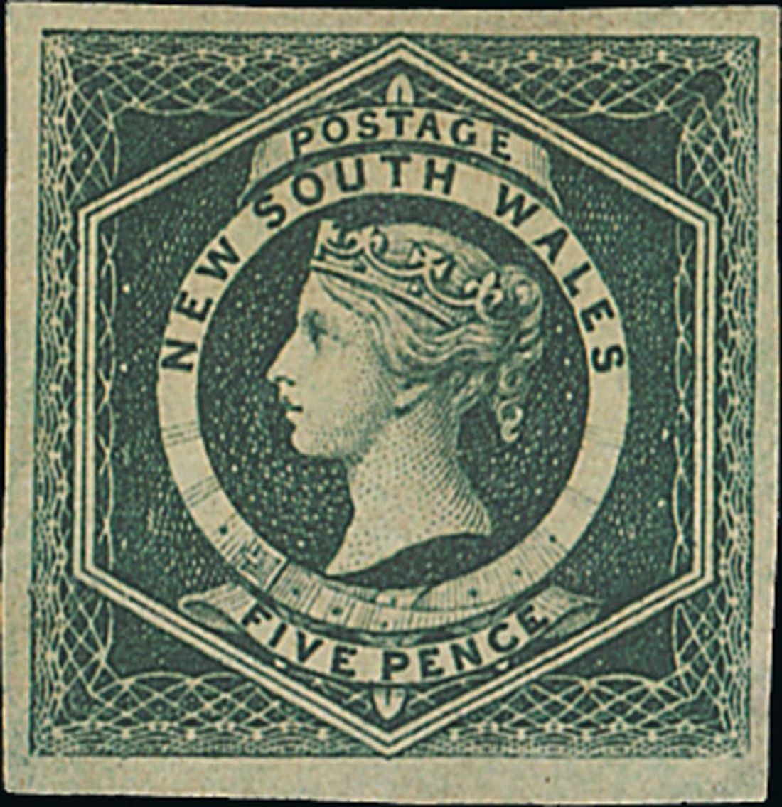 New South Wales Later Issues 1854-59 Diadem imperf 5d. dull green, good to large margins, unuse...