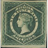 New South Wales Later Issues 1854-59 Diadem imperf 5d. dull green, good to large margins, unuse...