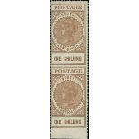 South Australia 1886-1912 "Long Stamps" 1904-11 Thick "postage" 1/- brown vertical pair with ma...