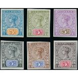 Tasmania 1892-1907 Keyplate Issue Imperforate Colour Trials 5d. (6) on gummed unwatermarked pap...