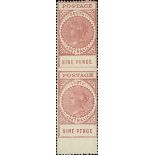 South Australia 1886-1912 "Long Stamps" 1906-12 Thick "postage" 9d. brown-lake vertical pair, v...