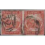 New South Wales 1850-51 Sydney Views One Penny Plate II Dull carmine pair on bluish paper, [2-3...