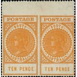 South Australia 1886-1912 "Long Stamps" 1904-11 Thick "postage" 10d. dull yellow horizontal pai...