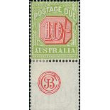 Australian Commonwealth Postage Due Stamps 1913-23 thin paper, perf 14 10/- scarlet and pale ye...