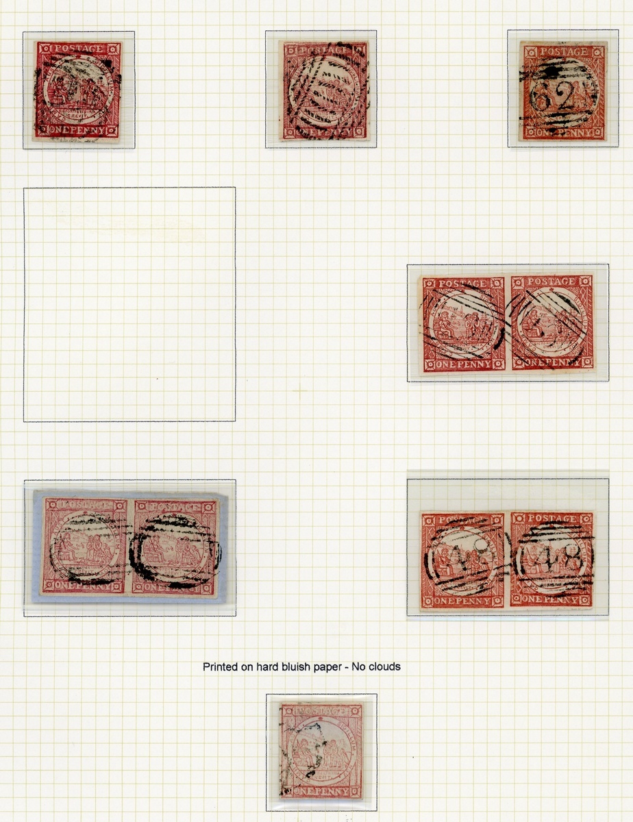 New South Wales 1850-51 Sydney View One Penny Plate I Carmine [12], reddish rose pairs [9-10] a...