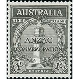 Australian Commonwealth King George V Commemoratives 1935 Anzac 1/- black, a perf 13½x12½ plate...