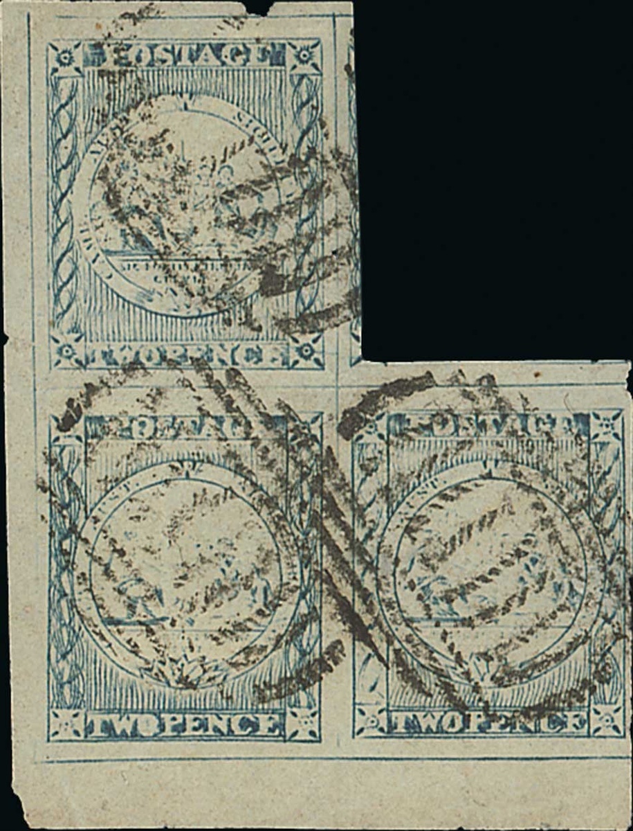 New South Wales 1850-51 Sydney Views Two Pence Plate I Worn impression, greyish blue L-shaped b...