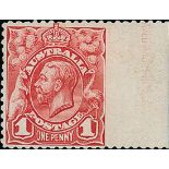 Australian Commonwealth Engraved Definitives of 1913-14 Issued Stamps 1d. red marginal with par...