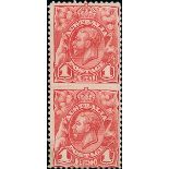 Australian Commonwealth Engraved Definitives of 1913-14 Issued Stamps 1d. red vertical pair, va...