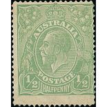 Australian Commonwealth King George V Heads Issued Stamps 1914-20 single watermark, ½d. pale em...