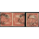 New South Wales 1850-51 Sydney Views One Penny Plate II Vermilion pair, [17-18], with small to...