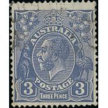 Australian Commonwealth King George V Heads Issued Stamps 1931-36 C of A watermark, 3d. ultrama...