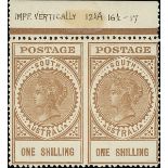 South Australia 1886-1912 "Long Stamps" 1906-12 Thick "postage" 1/- brown horizontal pair, vari...