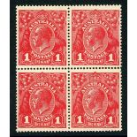 Australian Commonwealth King George V Heads Issued Stamps 1918 single watermark, 1d. rose-red D...