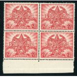 Australian Commonwealth King George VI 1946 Peace 2½d. scarlet marginal block of four without w...