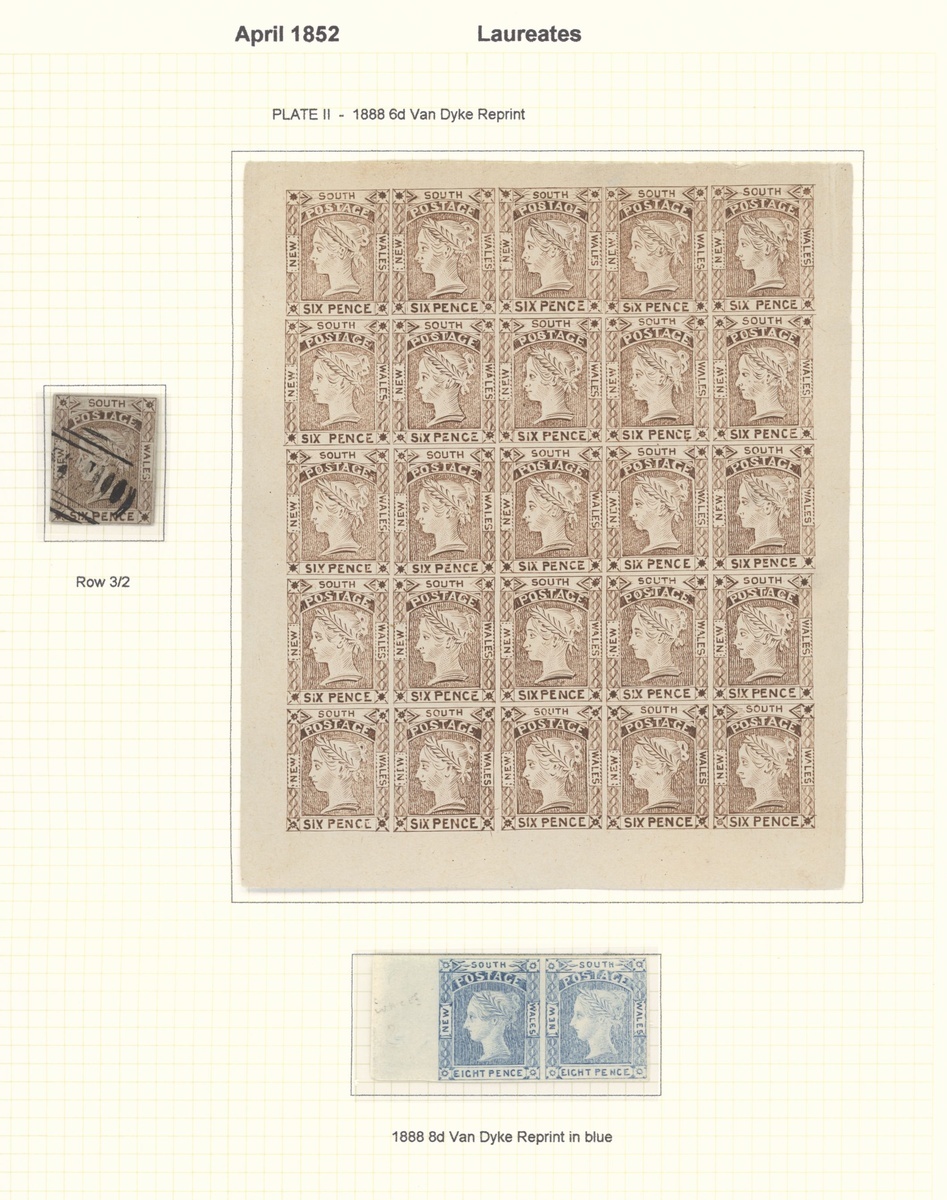 New South Wales 1851-54 Laureated Issues Unwatermarked 6d. Pl. II, a complete used reconstructi... - Image 2 of 2