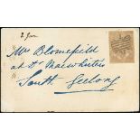 Victoria Half Lengths Covers 1851 (2 Jan.) small envelope from Melbourne to South Geelong,