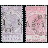 South Australia Official Stamps 1891 2/6d. pale violet and 5/- pale rose cancelled by Adelaide...