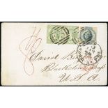 Victoria The Emblems Covers 1858 (9 Nov.) envelope from Ararat to Blackstone, U.S.A., rated "8"...