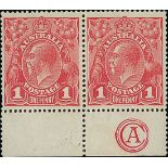 Australian Commonwealth King George V Heads Issued Stamps 1914-20 single watermark, 1d. carmine...