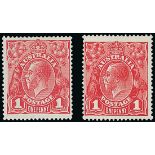 Australian Commonwealth King George V Heads Issued Stamps 1914-20 single watermark, 1d. carmine...