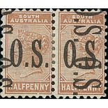 South Australia Official Stamps 1891-99 watermark Crown over "SA" (close), perf 13 ½d. deep bro...