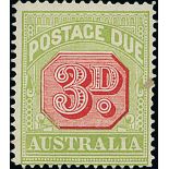 Australian Commonwealth Postage Due Stamps 1913-23 thin paper, perf 14 3d. rosine and apple-gre...