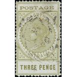 South Australia 1886-1912 "Long Stamps" 1902-04 Thin "postage" 3d. olive-green, perf 11½-12½, v...