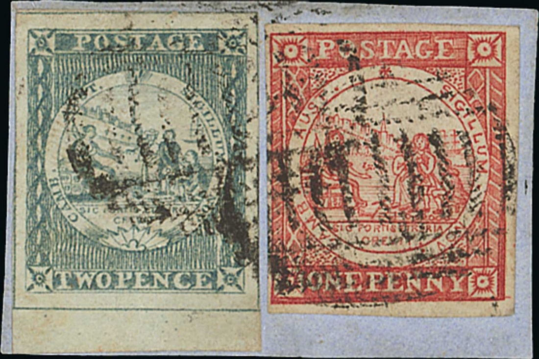 New South Wales 1850-51 Sydney Views Two Pence Plate I Early impression greyish blue with sheet...