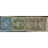 New South Wales 1851-54 Laureated Issues Unwatermarked 6d. grey-brown Pl. II pair used with 2d....