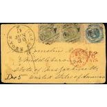 Victoria 1d. Netted Corners Design Cover 1863 (24 Apr.) yellow envelope from Rocky Flat to Midd...