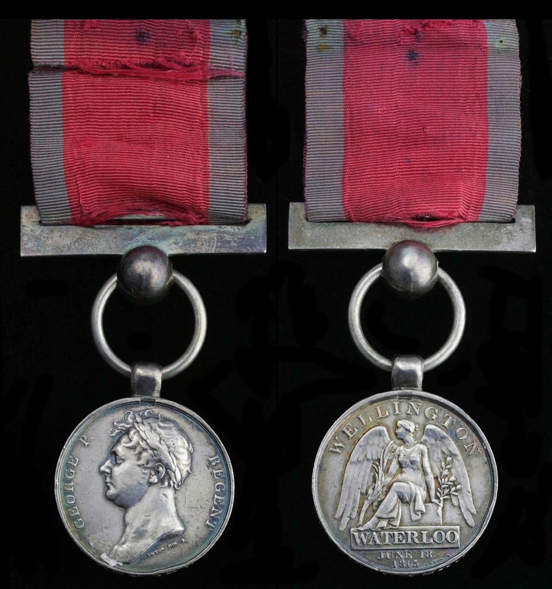 Waterloo 1815 (Lieut. J. Anthony 1st Battn. 40 Regt.), fitted with ornate replacement silver ri...