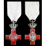 Serbia, Kingdom, Red Cross Society Cross (2), 29mm including crown suspension x 17mm, silver an...