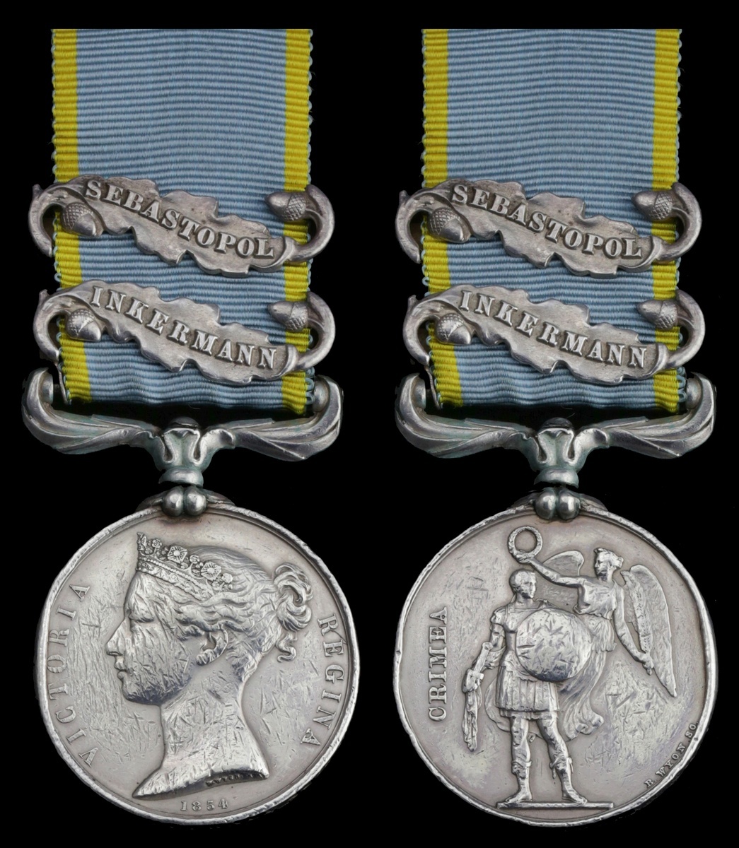 Crimea 1854-56, 2 clasps, Inkermann, Sebastopol (John Fitzgerald 44th. Regt.), officially impre...