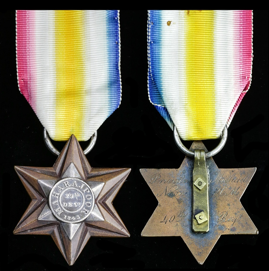 Maharajpoor Star 1843 (Private Michael Noon H.M. 40th Regt.), fitted with neat split ring and l...