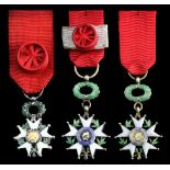France, Third Republic, Legion of Honour (3), silver and enamel, one with rosette and silver fl...