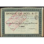 France: Banque Ch. Noel & Cie, 5000 franc share, Paris 1891, #157, OF ONLY 200 ISSUED, together...