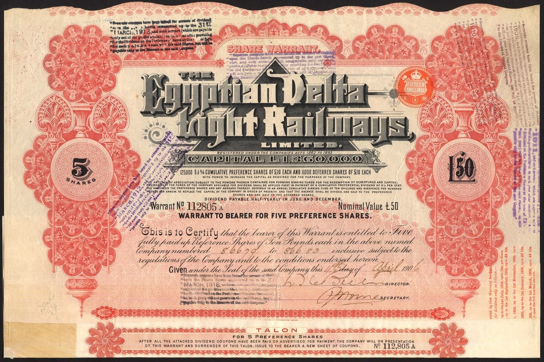 Egypt: Egyptian Delta Light Railways Ltd., a small group of certificates comprising 1 deferred... - Image 3 of 3