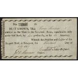 USA: Newport Bank (RI), certificate for one share 18[07], #1466, handsigned by Constant Taber a...