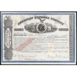 USA: American Express Company, $500 shares, 186[6], #1090, signed by Henry Wells, James Fargo a...