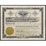 USA: Lewis American Airways Inc., 'one mill' shares, 19[36], #9354, figure sits on winged wheel...