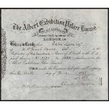 Great Britain: Albert Exhibition Palace Ltd., £5 shares, 188[3], #5721-5820, signed by the Duke...