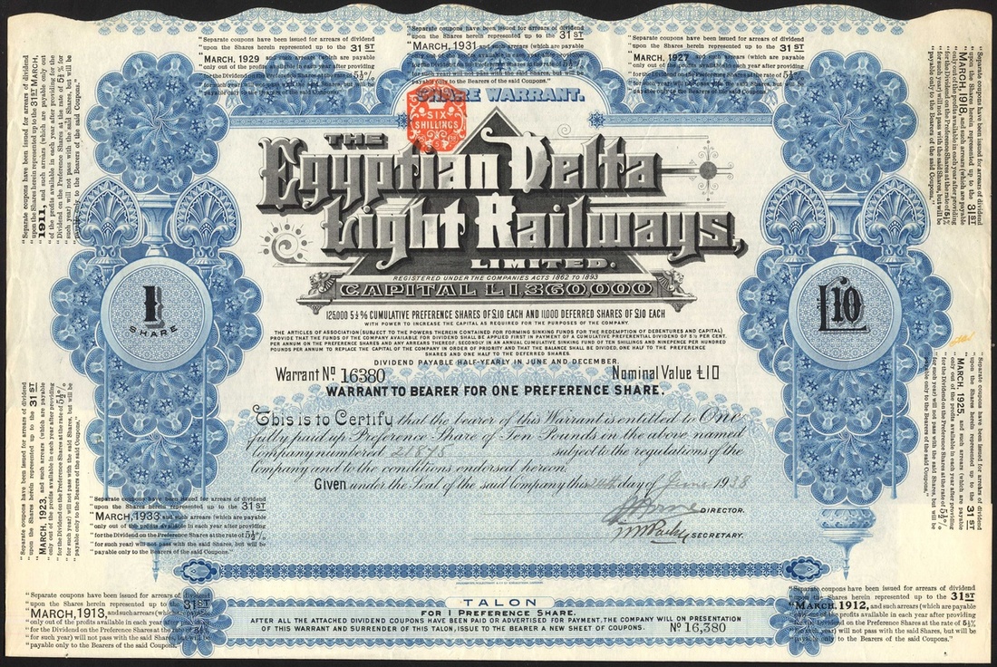 Egypt: Egyptian Delta Light Railways Ltd., a small group of certificates comprising 1 deferred... - Image 2 of 3